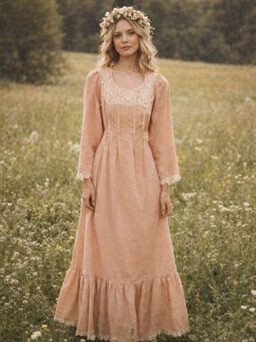 RARE 60" TALL Vtg 70s Prairie Maxi Dress - Shelly's Tall Girl Shop